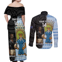 New Zealand Argentina Rugby Custom Couples Matching Off Shoulder Maxi Dress and Long Sleeve Button Shirt 2025 Los Pumas All Black Together LT14 - Polynesian Pride