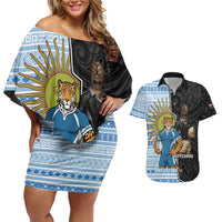 New Zealand Argentina Rugby Custom Couples Matching Off Shoulder Short Dress and Hawaiian Shirt 2025 Los Pumas All Black Together LT14 Black - Polynesian Pride