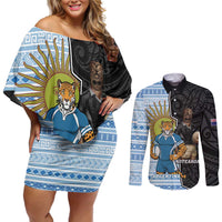 New Zealand Argentina Rugby Custom Couples Matching Off Shoulder Short Dress and Long Sleeve Button Shirt 2025 Los Pumas All Black Together LT14 Black - Polynesian Pride