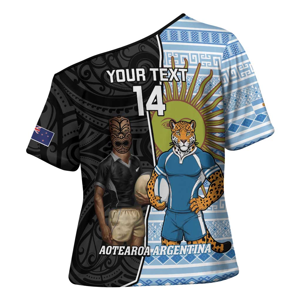 New Zealand Argentina Rugby Custom Cross Shoulder Shirt 2025 Los Pumas All Black Together - Polynesian Pride