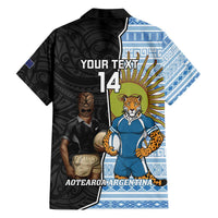 New Zealand Argentina Rugby Custom Family Matching Off The Shoulder Long Sleeve Dress and Hawaiian Shirt 2025 Los Pumas All Black Together LT14 - Polynesian Pride