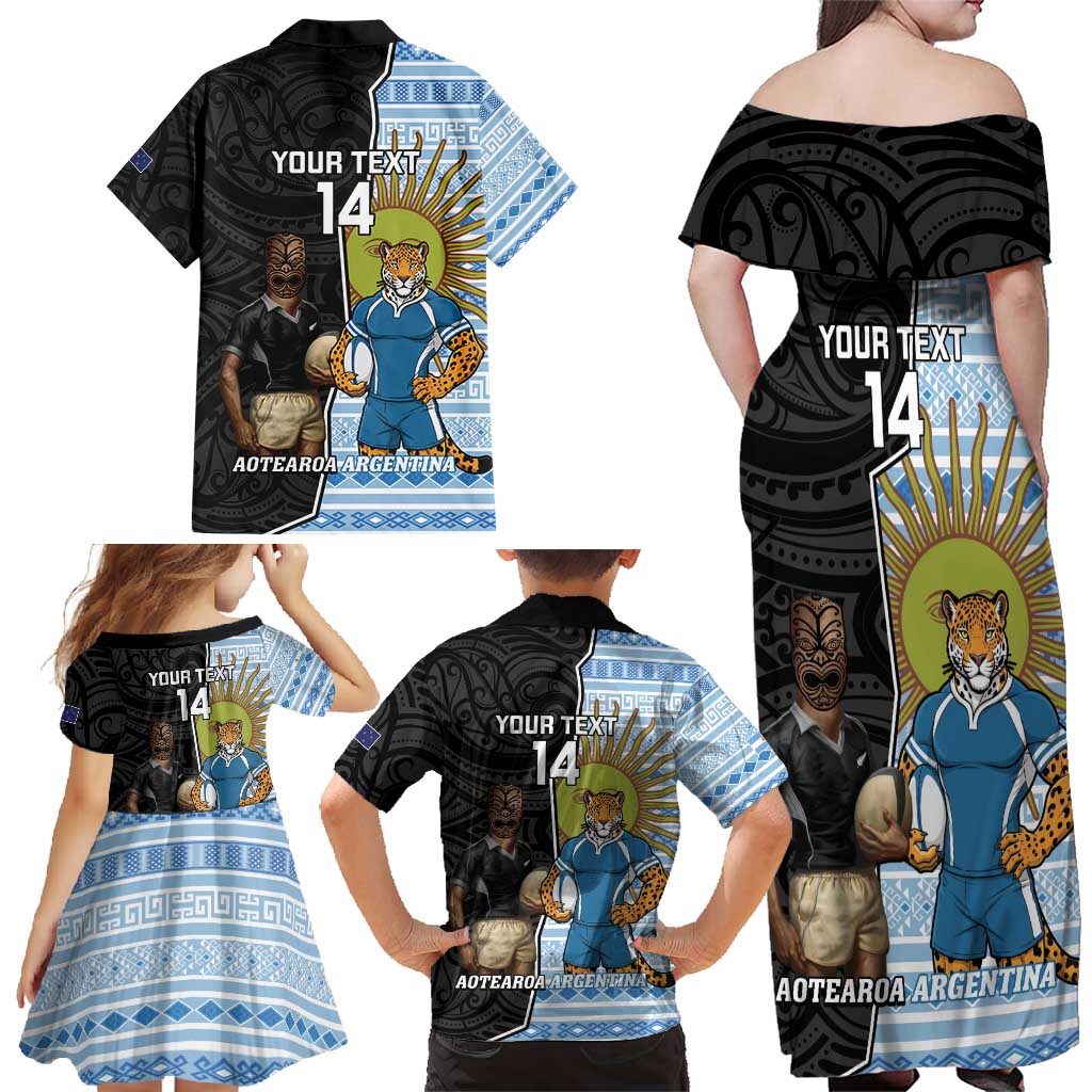 New Zealand Argentina Rugby Custom Family Matching Off Shoulder Maxi Dress and Hawaiian Shirt 2025 Los Pumas All Black Together LT14 - Polynesian Pride