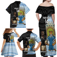 New Zealand Argentina Rugby Custom Family Matching Off Shoulder Maxi Dress and Hawaiian Shirt 2025 Los Pumas All Black Together LT14 - Polynesian Pride