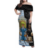 New Zealand Argentina Rugby Custom Family Matching Off Shoulder Maxi Dress and Hawaiian Shirt 2025 Los Pumas All Black Together LT14 Mom's Dress Black - Polynesian Pride