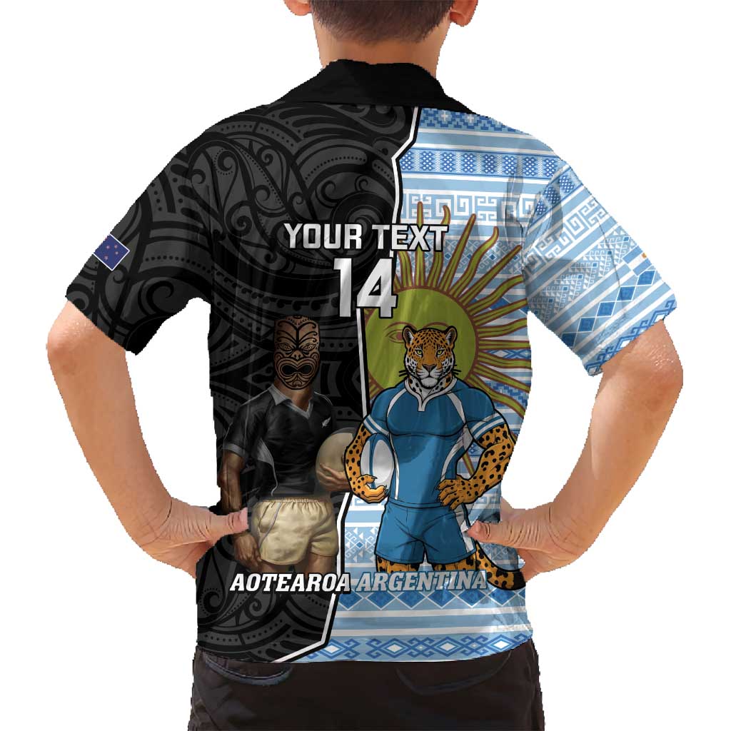New Zealand Argentina Rugby Custom Family Matching Tank Maxi Dress and Hawaiian Shirt 2025 Los Pumas All Black Together LT14 - Polynesian Pride