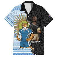 New Zealand Argentina Rugby Custom Family Matching Tank Maxi Dress and Hawaiian Shirt 2025 Los Pumas All Black Together LT14 Dad's Shirt - Short Sleeve Black - Polynesian Pride