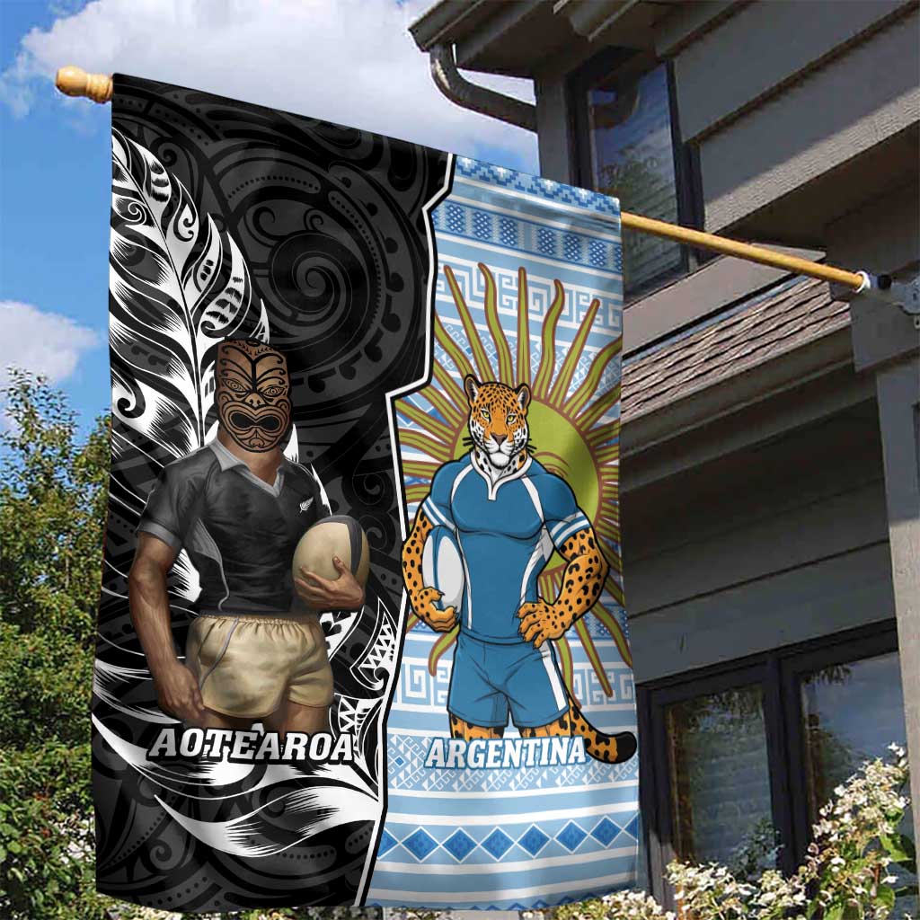 New Zealand Argentina Rugby Garden Flag 2025 Los Pumas All Black Together LT14 - Polynesian Pride