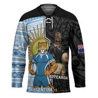 New Zealand Argentina Rugby Custom Hockey Jersey 2025 Los Pumas All Black Together LT14 Unisex Black - Polynesian Pride