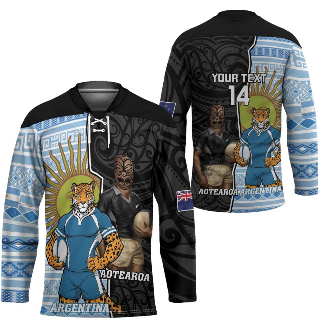 New Zealand Argentina Rugby Custom Hockey Jersey 2025 Los Pumas All Black Together LT14 - Polynesian Pride