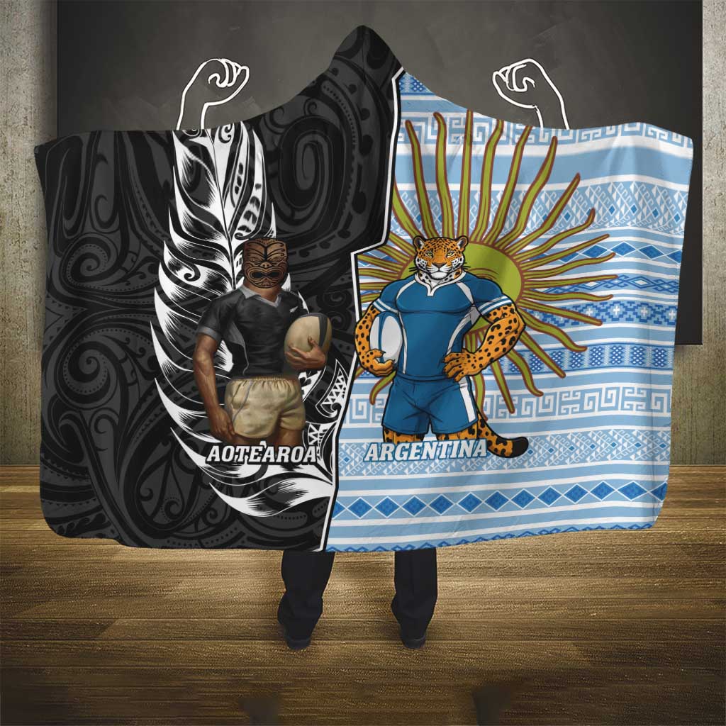 New Zealand Argentina Rugby Hooded Blanket 2025 Los Pumas All Black Together LT14 - Polynesian Pride