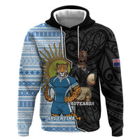 New Zealand Argentina Rugby Custom Hoodie 2025 Los Pumas All Black Together LT14 Pullover Hoodie Black - Polynesian Pride