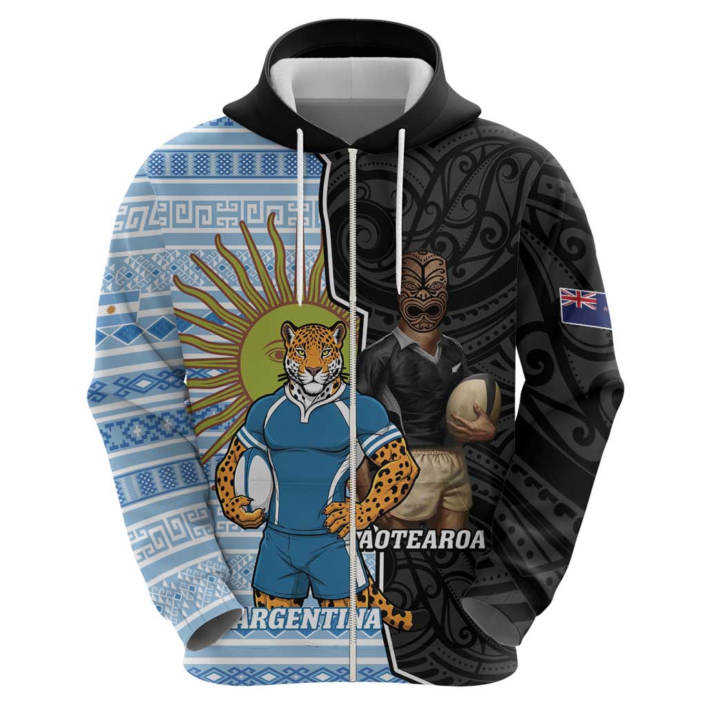 New Zealand Argentina Rugby Custom Hoodie 2025 Los Pumas All Black Together LT14 - Polynesian Pride