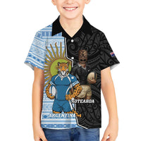 New Zealand Argentina Rugby Custom Kid Hawaiian Shirt 2025 Los Pumas All Black Together LT14 Kid Black - Polynesian Pride
