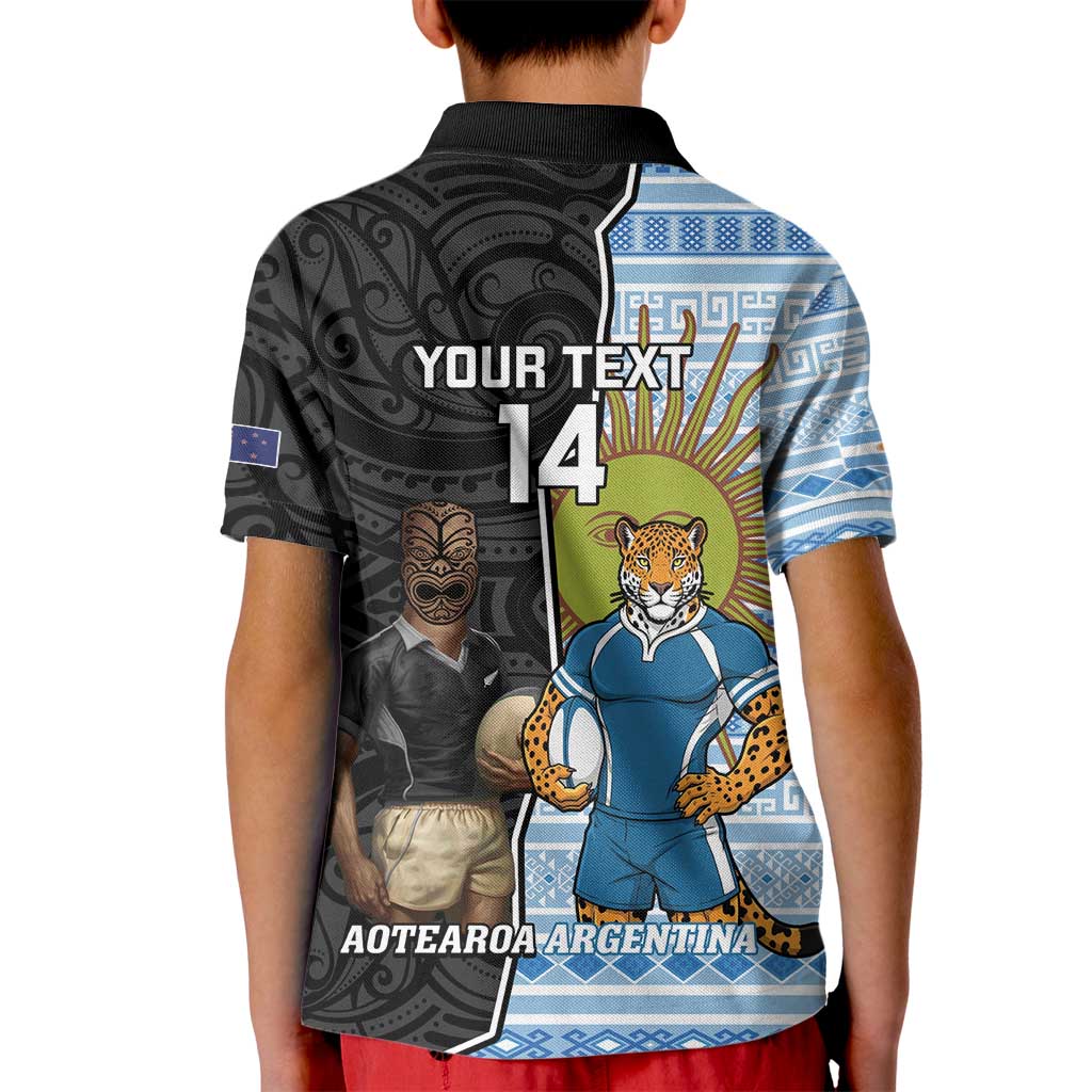 New Zealand Argentina Rugby Custom Kid Polo Shirt 2025 Los Pumas All Black Together LT14 - Polynesian Pride