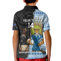 New Zealand Argentina Rugby Custom Kid Polo Shirt 2025 Los Pumas All Black Together LT14 - Polynesian Pride