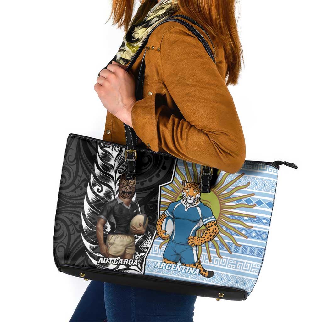 New Zealand Argentina Rugby Leather Tote Bag 2025 Los Pumas All Black Together LT14 Black - Polynesian Pride