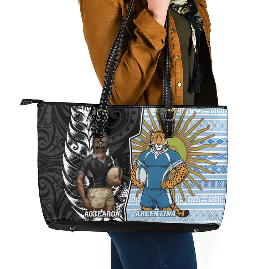 New Zealand Argentina Rugby Leather Tote Bag 2025 Los Pumas All Black Together LT14 - Polynesian Pride