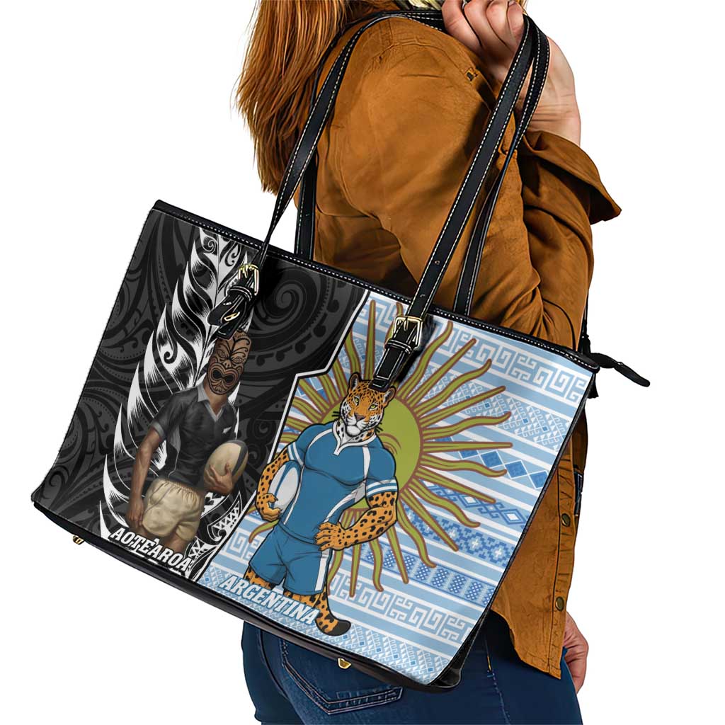 New Zealand Argentina Rugby Leather Tote Bag 2025 Los Pumas All Black Together LT14 - Polynesian Pride