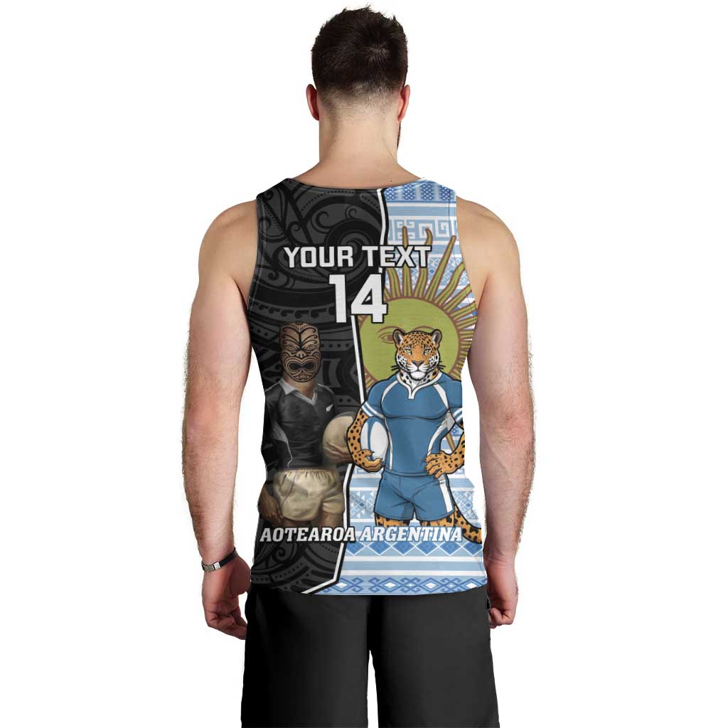 New Zealand Argentina Rugby Custom Men Tank Top 2025 Los Pumas All Black Together LT14 - Polynesian Pride