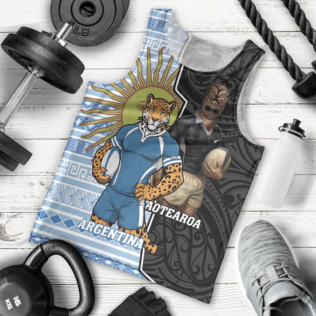 New Zealand Argentina Rugby Custom Men Tank Top 2025 Los Pumas All Black Together LT14 - Polynesian Pride