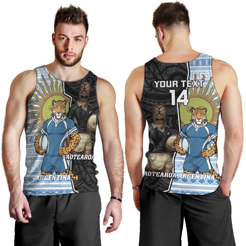 New Zealand Argentina Rugby Custom Men Tank Top 2025 Los Pumas All Black Together LT14 - Polynesian Pride