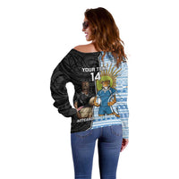 New Zealand Argentina Rugby Custom Off Shoulder Sweater 2025 Los Pumas All Black Together LT14 - Polynesian Pride