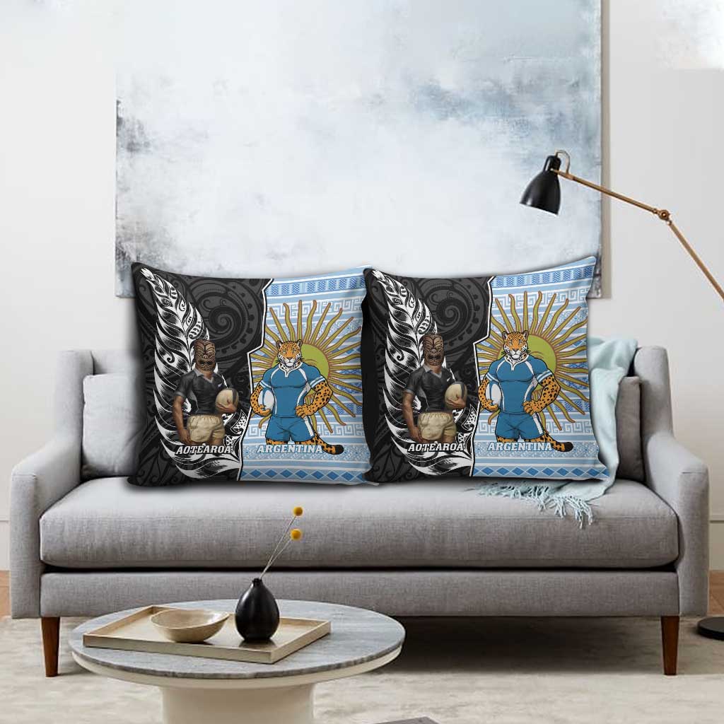 New Zealand Argentina Rugby Pillow Cover 2025 Los Pumas All Black Together LT14 - Polynesian Pride