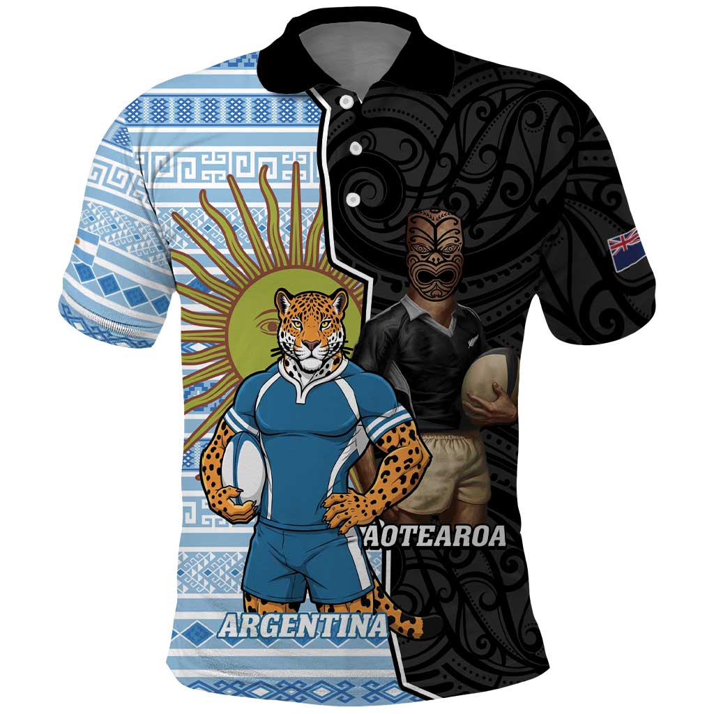 New Zealand Argentina Rugby Custom Polo Shirt 2025 Los Pumas All Black Together LT14 Black - Polynesian Pride