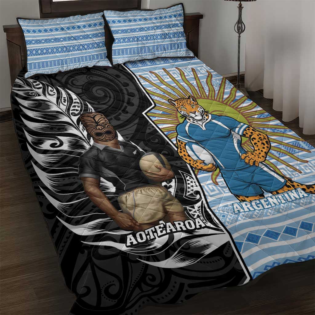 New Zealand Argentina Rugby Quilt Bed Set 2025 Los Pumas All Black Together LT14 Black - Polynesian Pride