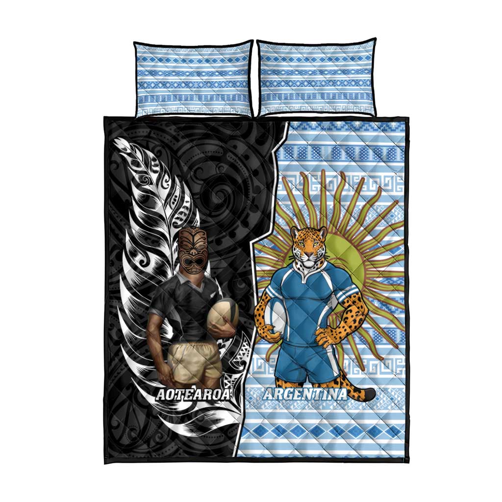 New Zealand Argentina Rugby Quilt Bed Set 2025 Los Pumas All Black Together LT14 - Polynesian Pride