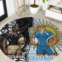 New Zealand Argentina Rugby Round Carpet 2025 Los Pumas All Black Together LT14 Black - Polynesian Pride