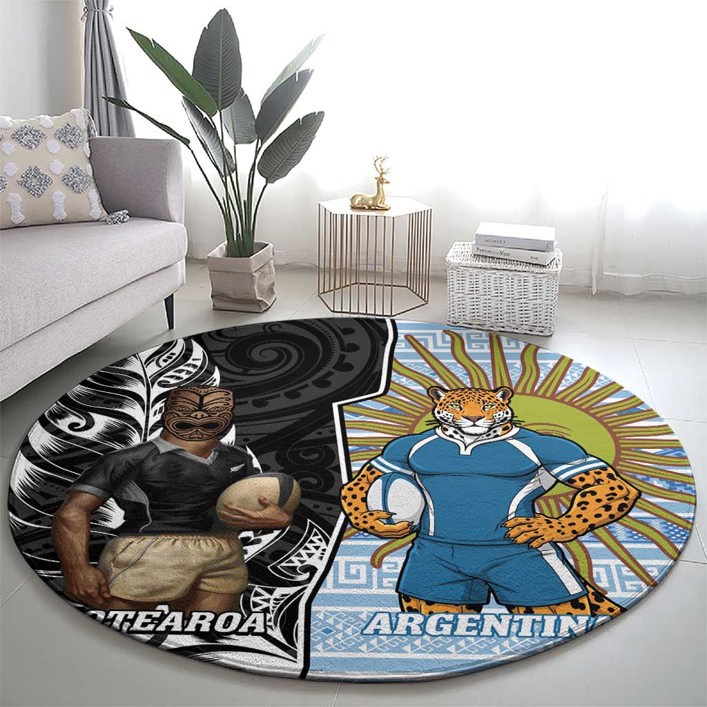 New Zealand Argentina Rugby Round Carpet 2025 Los Pumas All Black Together LT14 - Polynesian Pride