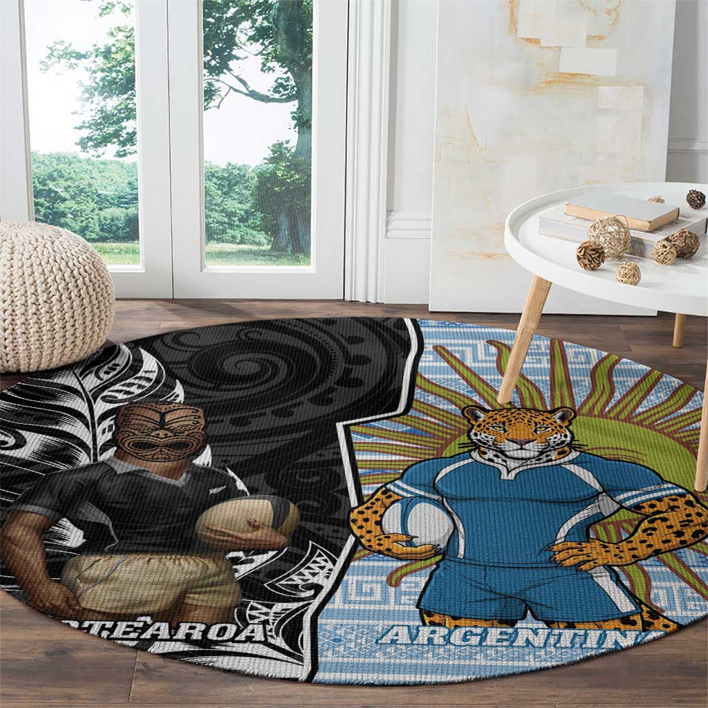 New Zealand Argentina Rugby Round Carpet 2025 Los Pumas All Black Together LT14 - Polynesian Pride