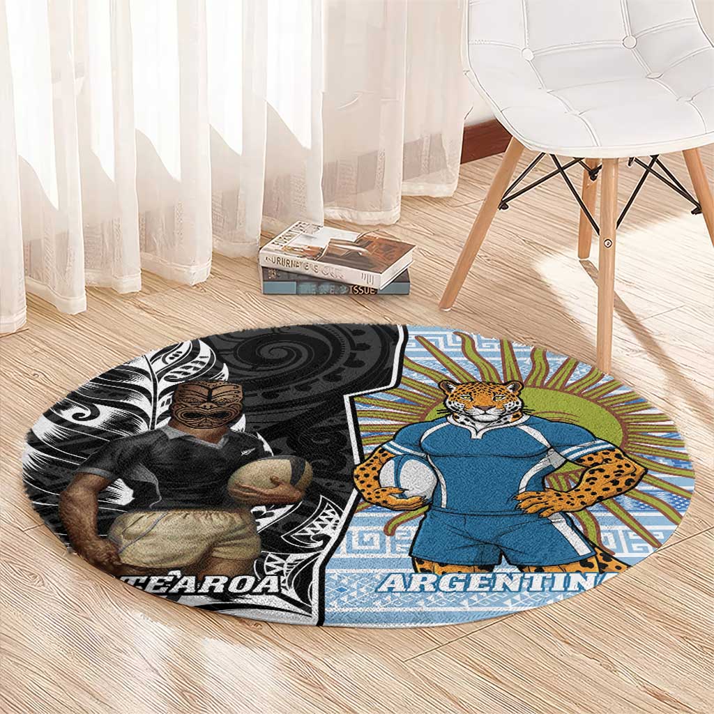 New Zealand Argentina Rugby Round Carpet 2025 Los Pumas All Black Together LT14 - Polynesian Pride