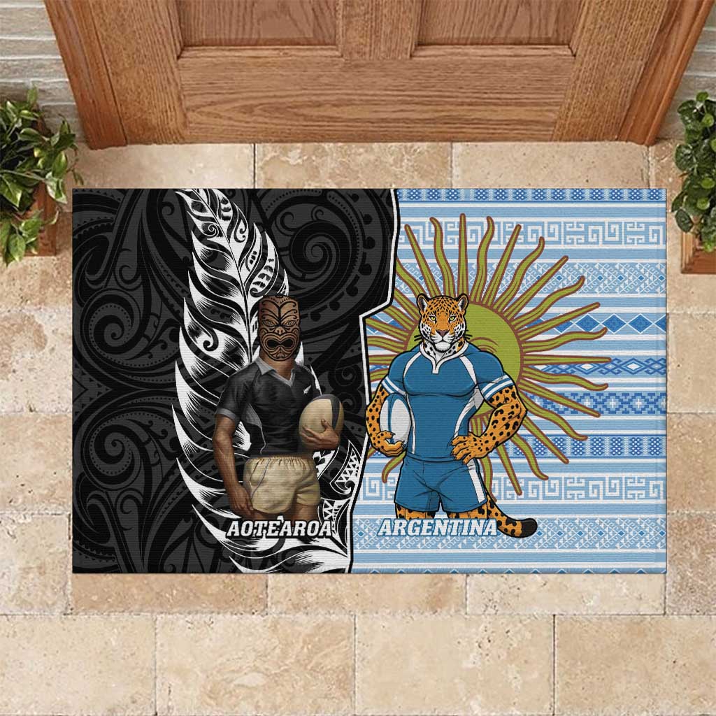 New Zealand Argentina Rugby Rubber Doormat 2025 Los Pumas All Black Together LT14 Black - Polynesian Pride
