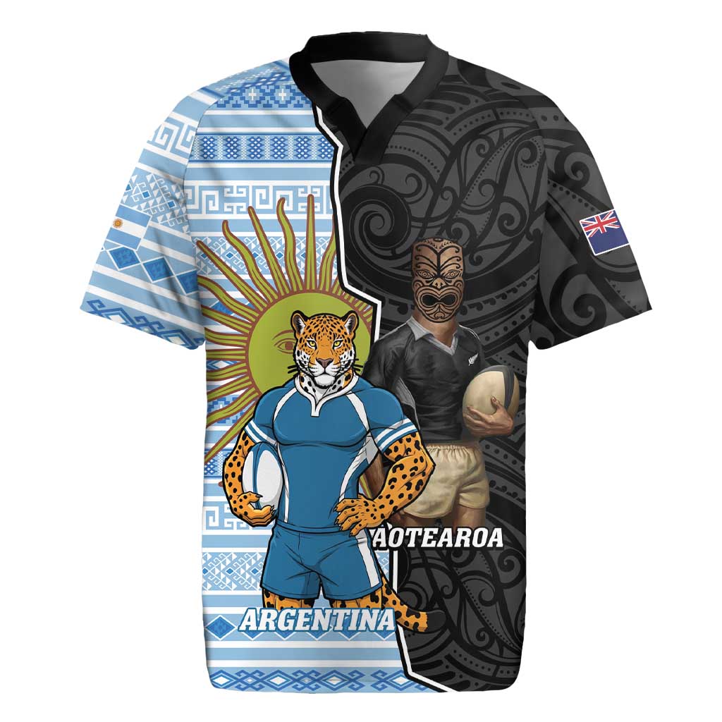 New Zealand Argentina Rugby Custom Rugby Jersey 2025 Los Pumas All Black Together LT14 Black - Polynesian Pride