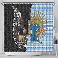 New Zealand Argentina Rugby Shower Curtain 2025 Los Pumas All Black Together LT14 - Polynesian Pride