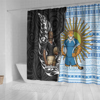 New Zealand Argentina Rugby Shower Curtain 2025 Los Pumas All Black Together LT14 - Polynesian Pride