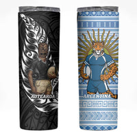 New Zealand Argentina Rugby Skinny Tumbler 2025 Los Pumas All Black Together LT14 Black - Polynesian Pride