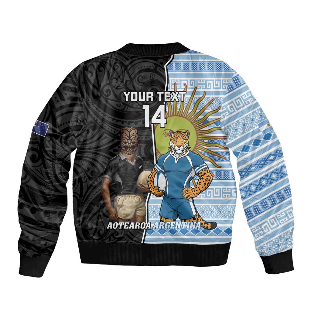 New Zealand Argentina Rugby Custom Sleeve Zip Bomber Jacket 2025 Los Pumas All Black Together LT14 - Polynesian Pride