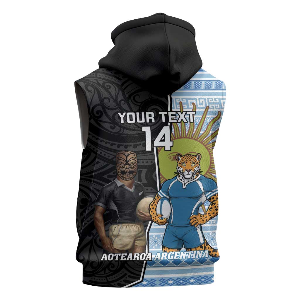 New Zealand Argentina Rugby Custom Sleeveless Hoodie 2025 Los Pumas All Black Together LT14 - Polynesian Pride