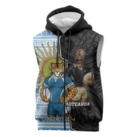 New Zealand Argentina Rugby Custom Sleeveless Zip Hoodie 2025 Los Pumas All Black Together LT14 Black - Polynesian Pride