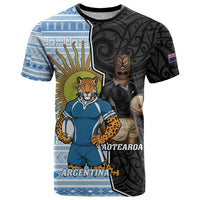 New Zealand Argentina Rugby Custom T Shirt 2025 Los Pumas All Black Together LT14 Black - Polynesian Pride