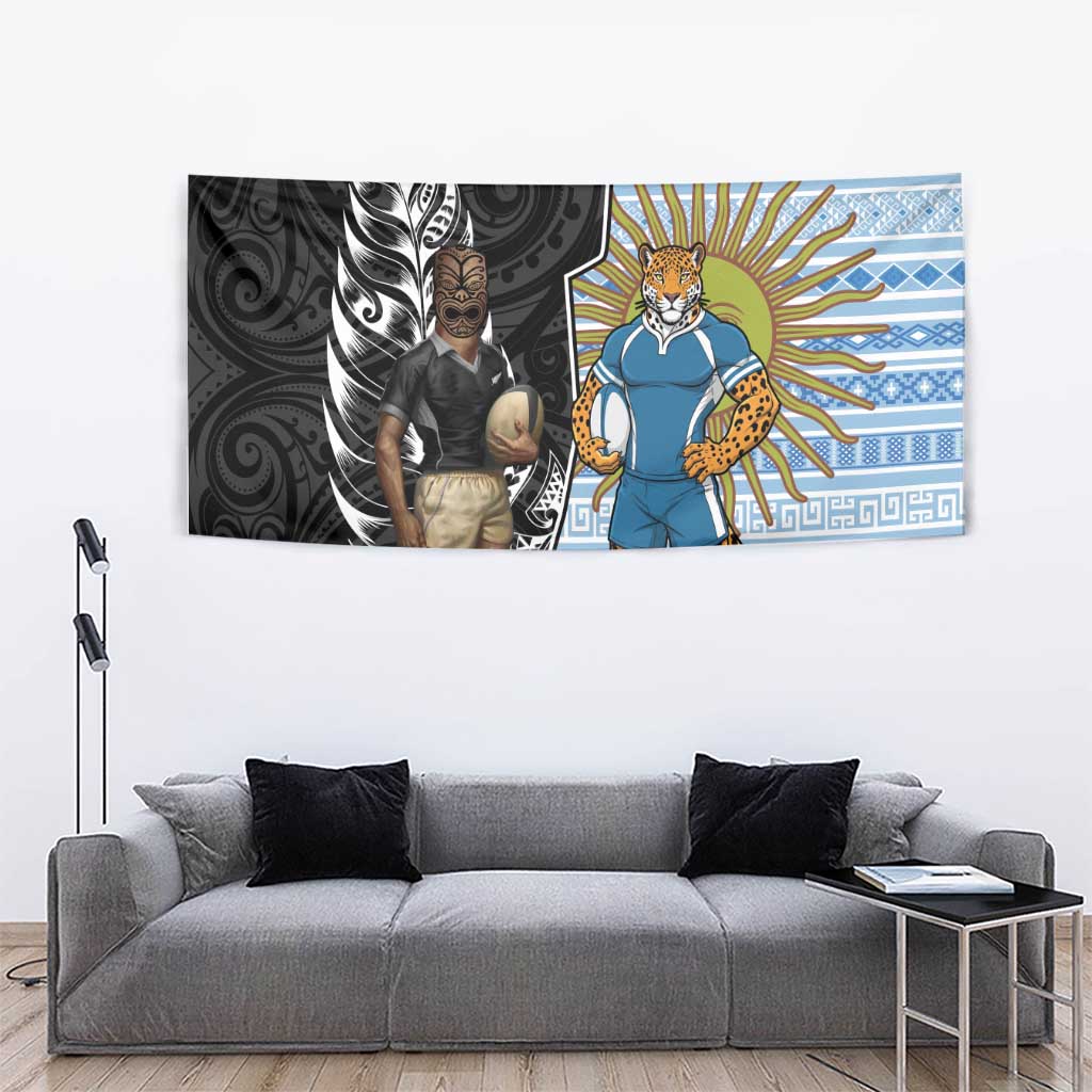 New Zealand Argentina Rugby Tapestry 2025 Los Pumas All Black Together LT14 - Polynesian Pride