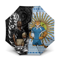 New Zealand Argentina Rugby Umbrella 2025 Los Pumas All Black Together LT14 One Size Folded 11.42 inch Opened Diameter 37.4 inch Black - Polynesian Pride
