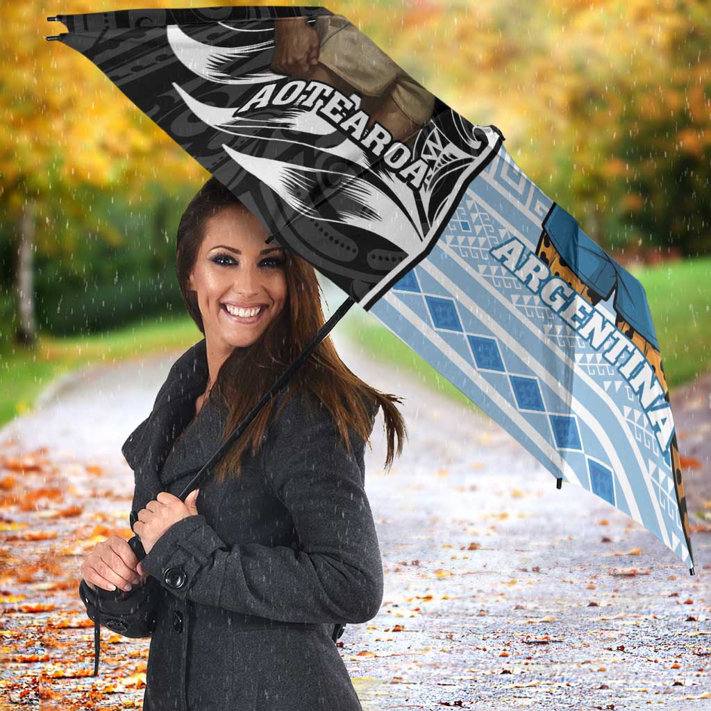 New Zealand Argentina Rugby Umbrella 2025 Los Pumas All Black Together LT14 - Polynesian Pride
