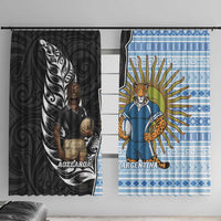New Zealand Argentina Rugby Window Curtain 2025 Los Pumas All Black Together LT14 With Hooks Black - Polynesian Pride