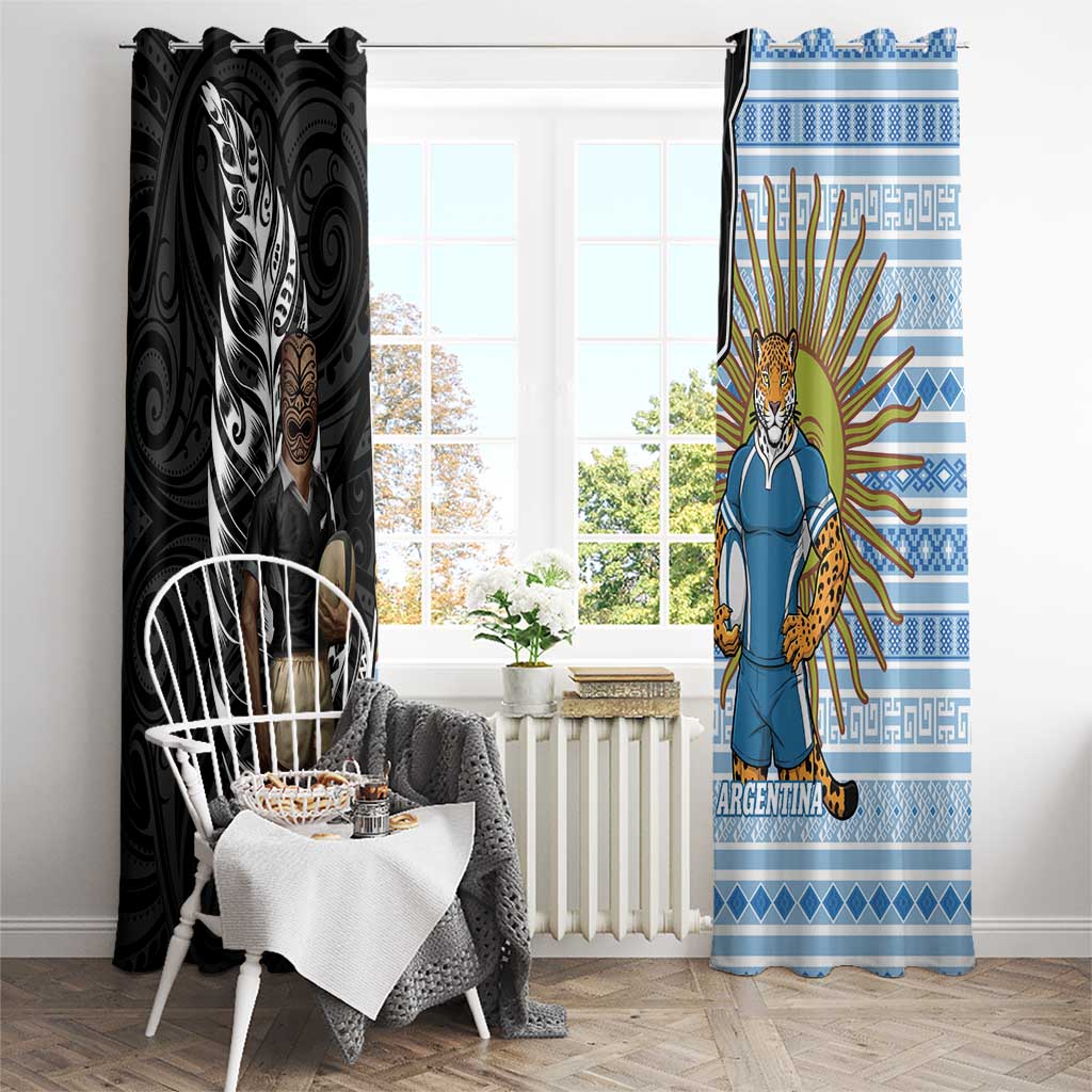 New Zealand Argentina Rugby Window Curtain 2025 Los Pumas All Black Together LT14 - Polynesian Pride