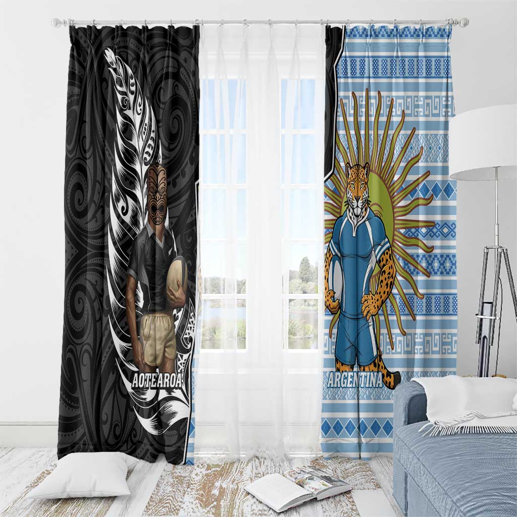 New Zealand Argentina Rugby Window Curtain 2025 Los Pumas All Black Together LT14 - Polynesian Pride