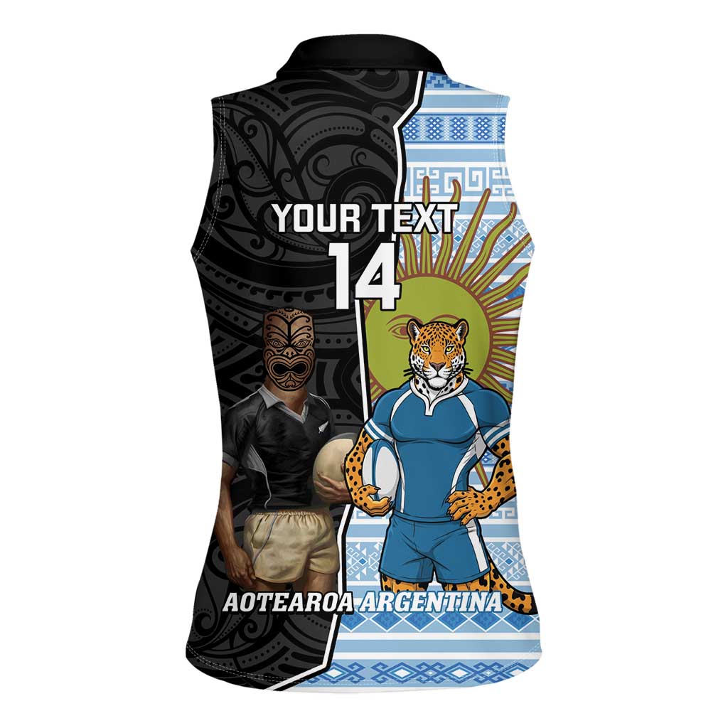 New Zealand Argentina Rugby Custom Women Sleeveless Polo Shirt 2025 Los Pumas All Black Together LT14 - Polynesian Pride